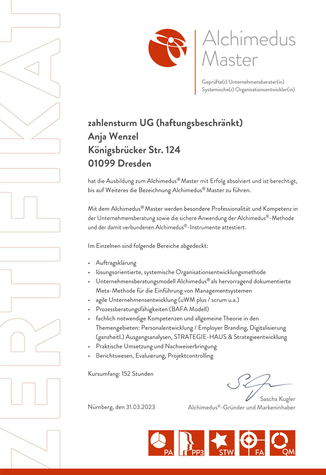 Anja Wenzel - Alchimedus Master Zertifikat